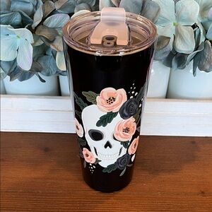 NWT OCS Designs Halloween Skull and flowers Stainless Steel Tumbler
